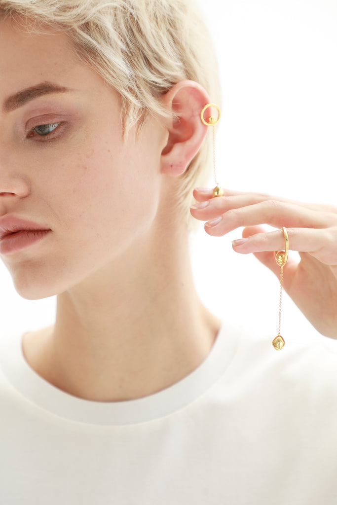 Golden Stone On The Chain With Golden Bead Earring