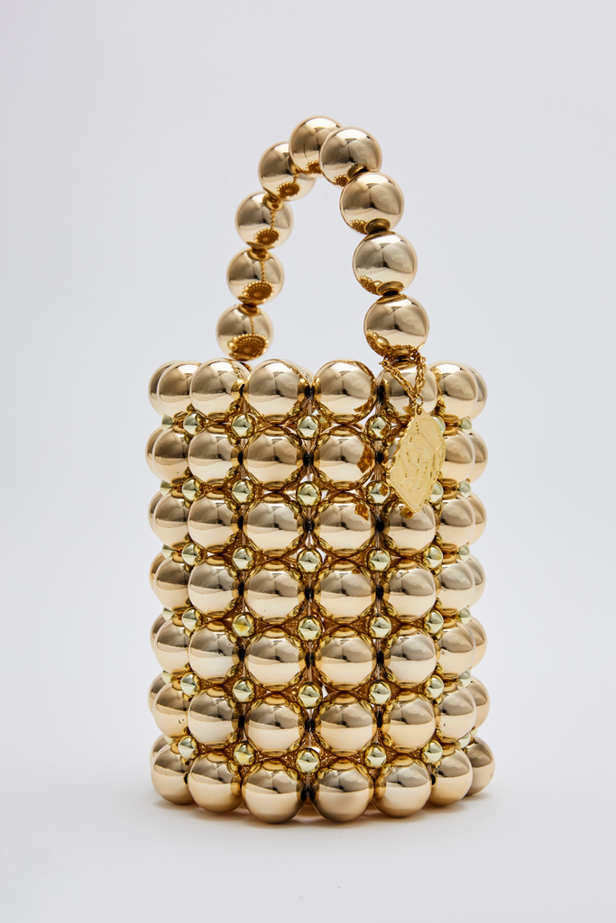 Gold beads bucket bag